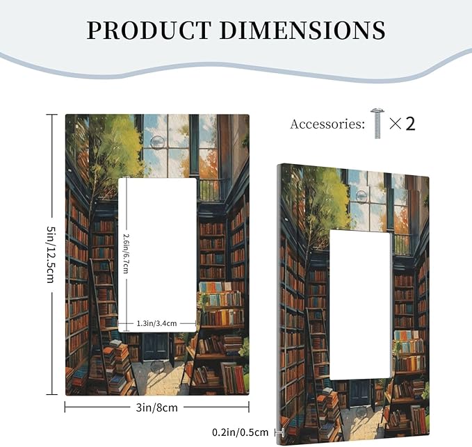 Library With A Lot Of Books Single Decora Outlet Wall Plate 1 Gang Rocker Decorative Switchplate Faceplate GFCI Light Switch Covers for Home Living Decor