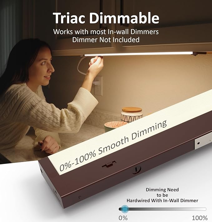 LED Under Cabinet Lighting Hardwired or Plug in, 32 Inch 16W, Dimmable 5 Color 2700K/3000K/3500K/4000K/5000K, Linkable Eyes Care Design Counter Lights for Kitchen, Sink, ETL Listed, Bronze