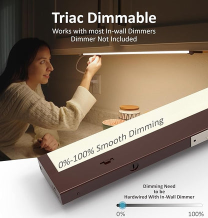 LED Under Cabinet Lighting Hardwired or Plug in, 16 Inch 8W, Dimmable 5 Color 2700K/3000K/3500K/4000K/5000K, Linkable Eyes Care Design Counter Lights for Kitchen, Sink, ETL Listed, Bronze