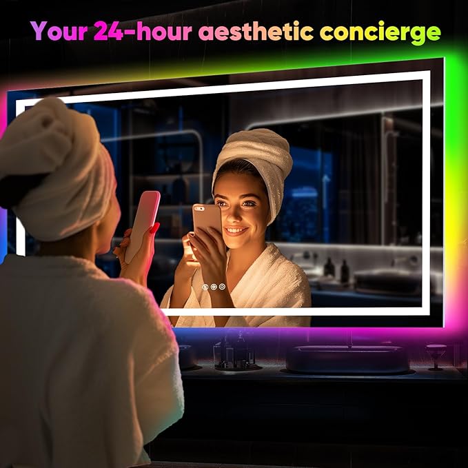 LED Bathroom Mirror, 30"x55" with Frontlit and Backlit Anti-Fog Mirror with Lights LED Vanity Mirror for Bathroom 11 Colors Temperature & Dimmable Bathroom Mirror with HD Tempered Glass