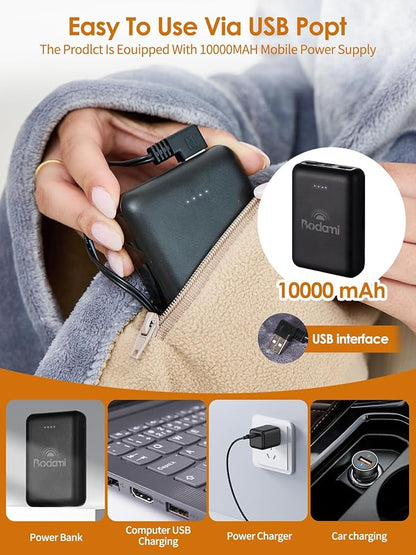 USB Heated Electric Blanket,with 10000mAh Power Bank,Cordless Portable Wearable Heated Throw Blanket,3 Heating Levels,8 Heating Zones,65''*34'' for Home,Travel and Camping