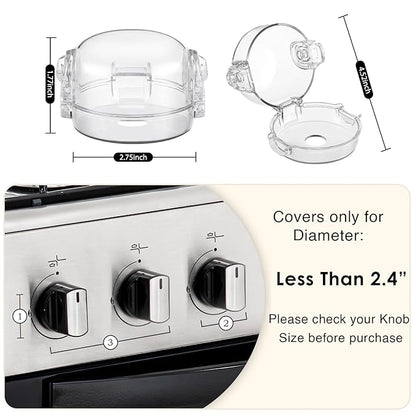 Stove Knob Safety Covers, for Knob Diameter Less Than 2.4", Dual Grip Safety Shield, Unlock with Adult Hand, Press Gas Stove Knob Locks, Oven Lock Knob Covers for Child Safety, Clear, Pack of 5