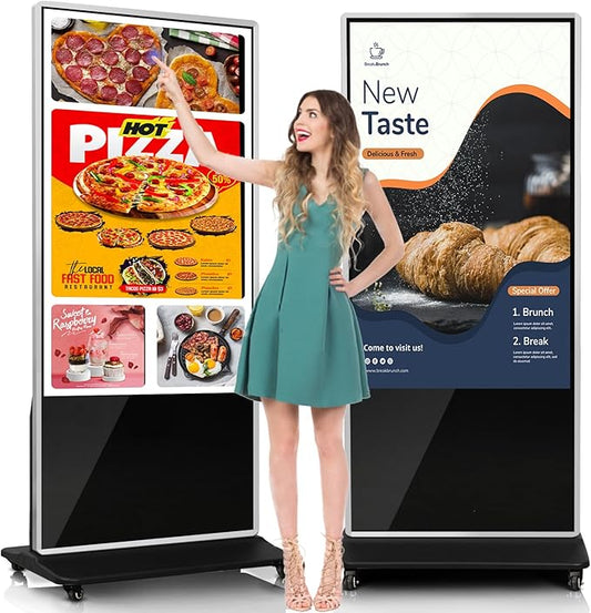 65" 4K LCD Touchscreen Digital Signage Display, Indoor Floor Standing Advertising Player, Commercial Digital Signage Kiosk with Auto AD Player, HDMI WiFi Bluetooth Input, Android 12.0 Black