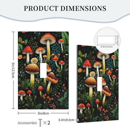 Decorative Light Switch Plate Covers Boho Red Mushroom Green Leaf Plants Floral 3 Gang Wall Plate Switch Cover Plate Triple Toggle Jumbo Electrical Faceplate for Bedroom Home Decor