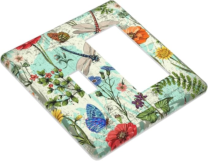 Dragonflies Flowers Butterfly 1 Toggle 1 Rocker Outlet Light Switch Cover Decorative Wall Plate Cover For Home Living Bedroom Kitchen Decorative