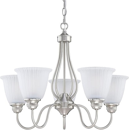 Doraimi Lighting 5 Light Chandelier Stripe Frosted Glass Shade Classic Style Ceiling Pendant Light Fixture Brushed Nickel Finish for Meeting Room Dining Room Over Table Living Room