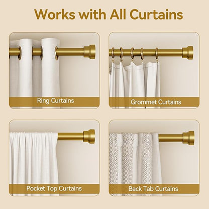 Curtain Rod 32-58 Inch, Heavy Duty 1 Inch Adjustable Curtain Rods for Windows, Gold Short Window Treatment Rods, Modern Design, Easy Installation