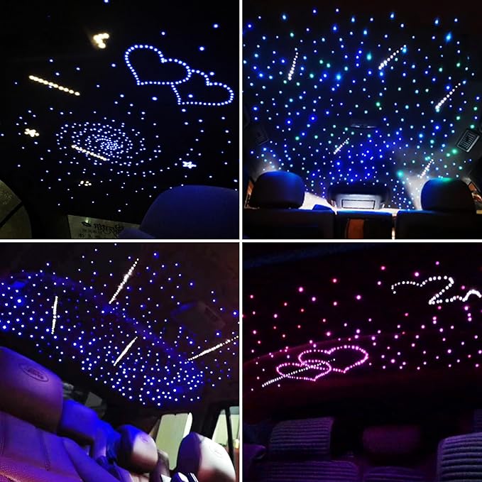 Upgraded Starlight Headliner Kit, Meteor & Music Effect 16 Million Colors, 22W RGBW 1300pcs 0.2in x 4.92ft, Split 4+10 Holes Fiber Optic Light Kits for Car Home Ceiling, APP & Remote