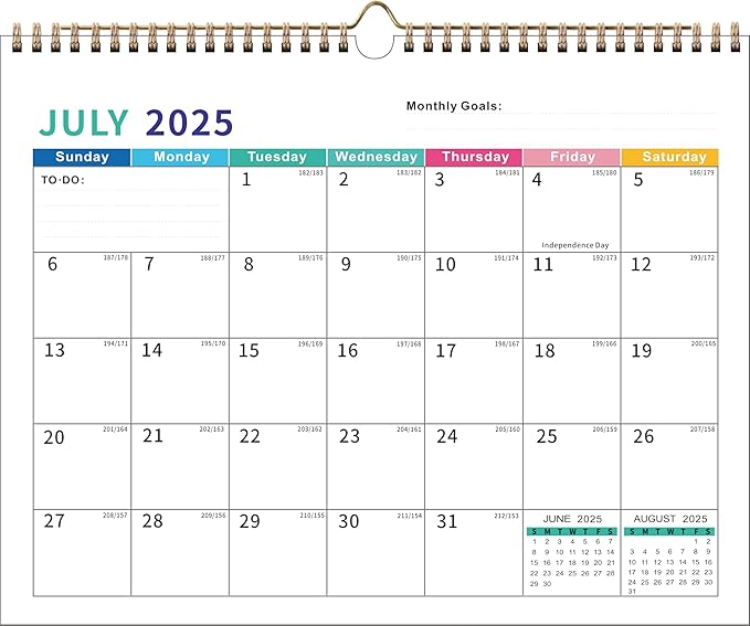 2025-2026 Wall Calendar – Runs 18 Months Until December 2026, Vibrant Monthly Planner with Julian Dates & Spacious Blocks, Durable Thick Paper, Ideal for New Year or Christmas Gift