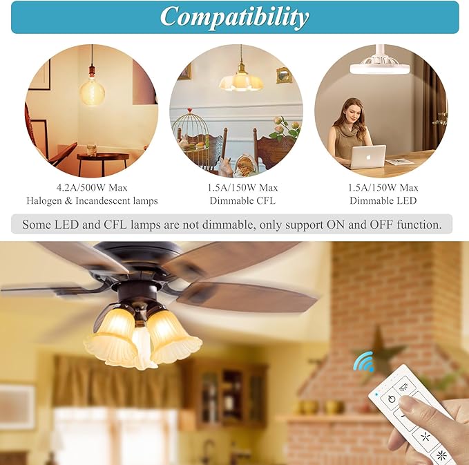 Universal Ceiling Fan Remote Control Kit, Ceiling Fan Wall Switch for 3 Speed and Light Dimmer, Compatible with Hampton Bay Harbor Breeze Hunter, 2-8H Timmer