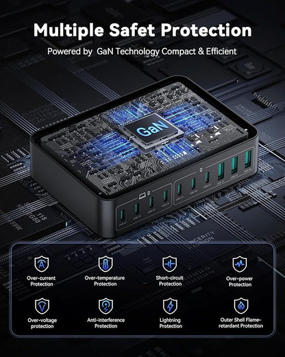 480W USB C Charger Block, Rocoren 10-Ports USB C Charging Station for Multiple Devices,PD 100W Type c Gan Fast Charger Station Multi USBC Charging Hub for Laptop MacBook HP iPad iPhone Samsung