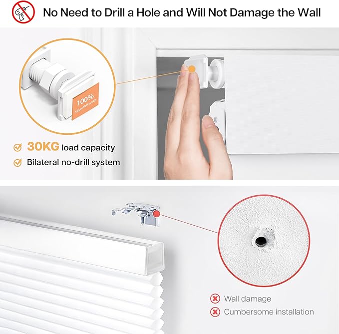 LazBlinds No Drill Blinds for Indoor Windows, Blackout Roller Shades, Cordless Window Blackout Blinds, Thermal Insulated Fabric UV Protection for Home and Office, 42" W x 72" H, White