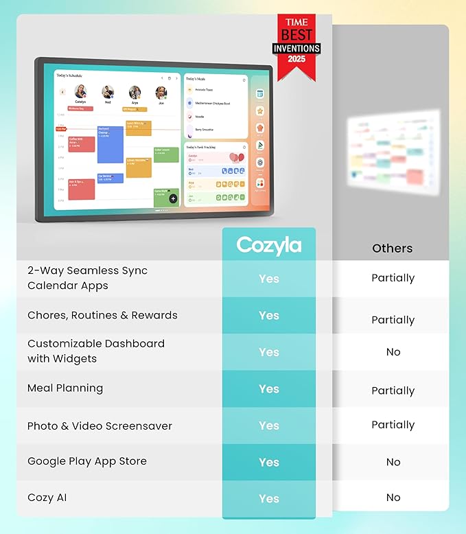 Cozyla Digital Calendar+ 2: 32 inch Wall Planner Touch Screen Chore Chart Customize Dashboard Smart Electronic Calendar for Family Schedules Meal Planner Support Any Google Play App Wall Mount Black