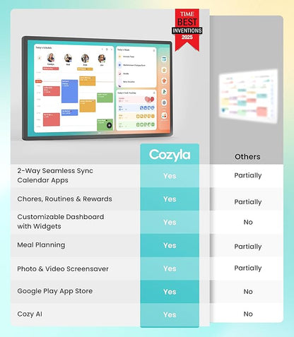 Cozyla Digital Calendar+ 2: 32 inch Wall Planner Touch Screen Chore Chart Customize Dashboard Smart Electronic Calendar for Family Schedules Meal Planner Support Any Google Play App Wall Mount Black