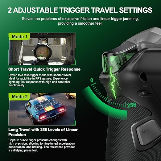 PXN P5 PC Gaming Controller, 2.4G Wireless Gaming Controller, Hall Effect Joystick, Hall Triggers, Dual Vibrators, APP, POM, Wake-up, 4-Macro, 3-Mode(2.4G/BT/SW), for PC,Switch,Android,iOS - Black