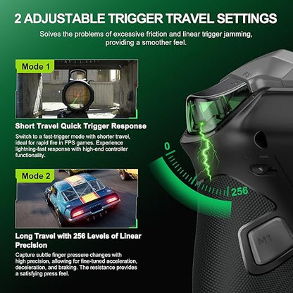 PXN P5 PC Gaming Controller, 2.4G Wireless Gaming Controller, Hall Effect Joystick, Hall Triggers, Dual Vibrators, APP, POM, Wake-up, 4-Macro, 3-Mode(2.4G/BT/SW), for PC,Switch,Android,iOS - Black