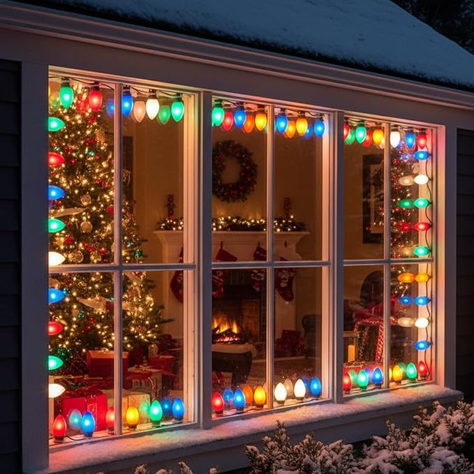 C7 LED Christmas Lights Replacement Bulbs, 25 Pack 0.6w C7 Ceramic Multicolor Light Bulbs with E12 Candelabra Base, Vintage Colored Light Bulbs for Indoor/Outdoor Christmas String Lights
