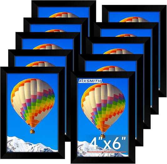 FIXSMITH 4x6 Picture Frame Set of 10, Black Photo Frames Bulk with HD Plexiglass for Wall Hanging or Tabletop Display, Multi Picture Frames Collage for Wall Decor