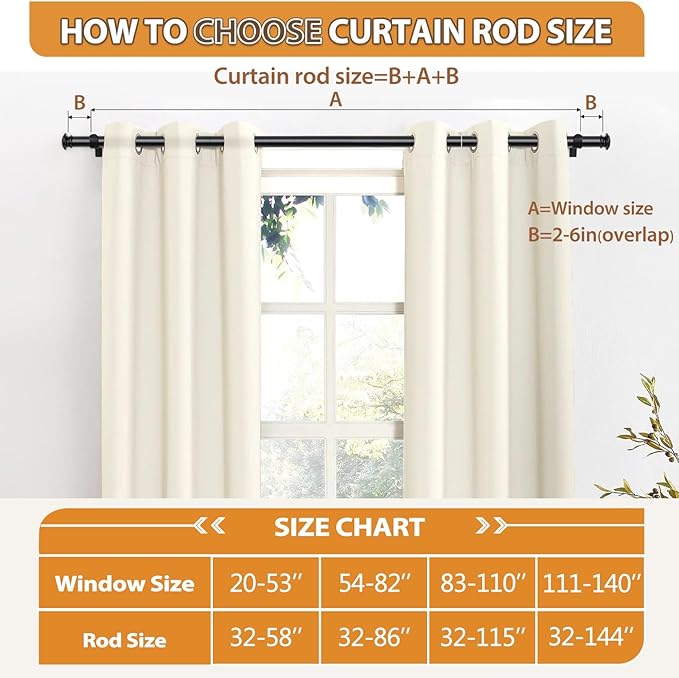 TONIAL 2 Pack Curtain Rods for Windows 48 to 84 Inch, Telescoping Splicing 3/4 Inch Single Rods for Windows Decorative Drapery Rod 32 to 86 with Small Finial, Black