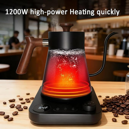 Gooseneck electric kettle,Auto Boil Detection, with Variable Temperature Control, Stainless Steel Inner, Ultra-Quiet 304 Stainless Steel,1200W Quick Heating, for Coffee, Tea & Milk, 0.9L
