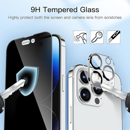 JETech Privacy Full Coverage Screen Protector for iPhone 14 Pro Max 6.7-Inch, with Camera Lens Protector, Anti-Spy Tempered Glass Film, 2-Pack Each