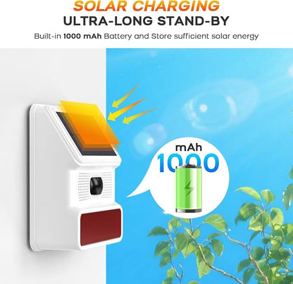 PGST Solar Alarm Motion Detector,Outdoor Security Siren Sensor with Flashing Light,IP65 Waterproof,Remote Control,21 Sound Switching Options,120dB Loud Noise Maker for Farm,Yard,Garden,Fish Pond
