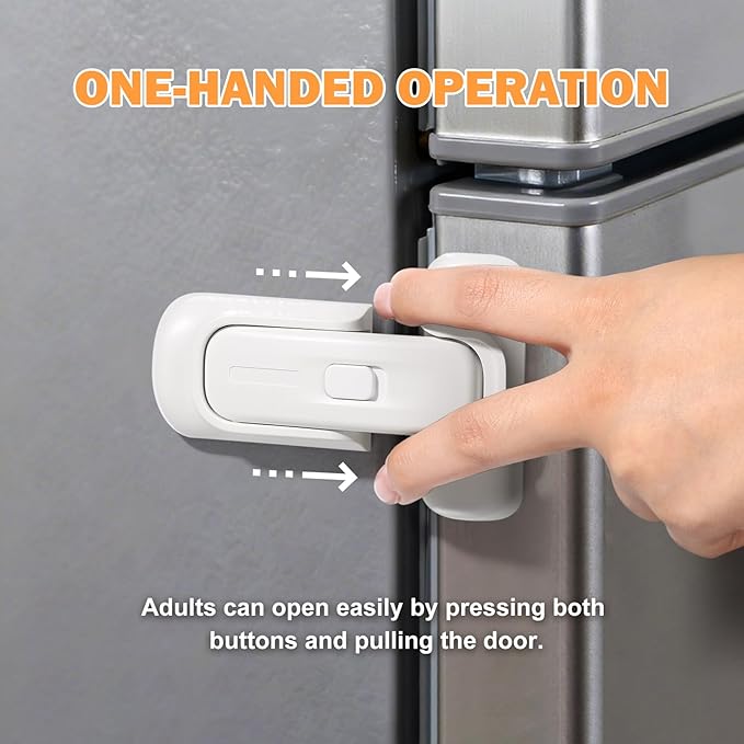 CLYMENE Child Proof Fridge Lock, Auto-Locking Refrigerator Door Latch with One-Hand Operation | No Keys or Straps | Keeps Freezer Secure from Kids & Pets – White