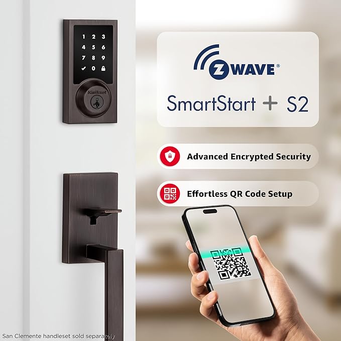 Kwikset HomeConnect 918 Contemporary Z-Wave Long Range Enabled Touchscreen Lock Works with Ring Alarm, Samsung SmartThings Hub Required, Sold Separately in Venetian Bronze