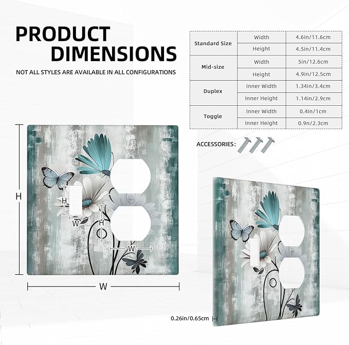 Wallplates Rustic Teal Daisy Floral Flowers Butterfly Wood Grain 1 Toggle 1 Duplex Switch Plate Electrical GFCI Faceplate Decorative Light Switch Covers for Bathroom Bedroom Decor