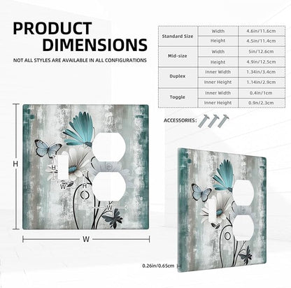 Wallplates Rustic Teal Daisy Floral Flowers Butterfly Wood Grain 1 Toggle 1 Duplex Switch Plate Electrical GFCI Faceplate Decorative Light Switch Covers for Bathroom Bedroom Decor