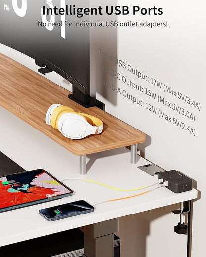 Desk Clamp Power Strip, 2 Pack Desktop Mount Charging Station with 4 Outlets 4 USB Ports (2 USB C), 10Ft Under Desk Power Strip, Fits 2.75" Tabletop Edge, Extension Cord for Home Office, Black