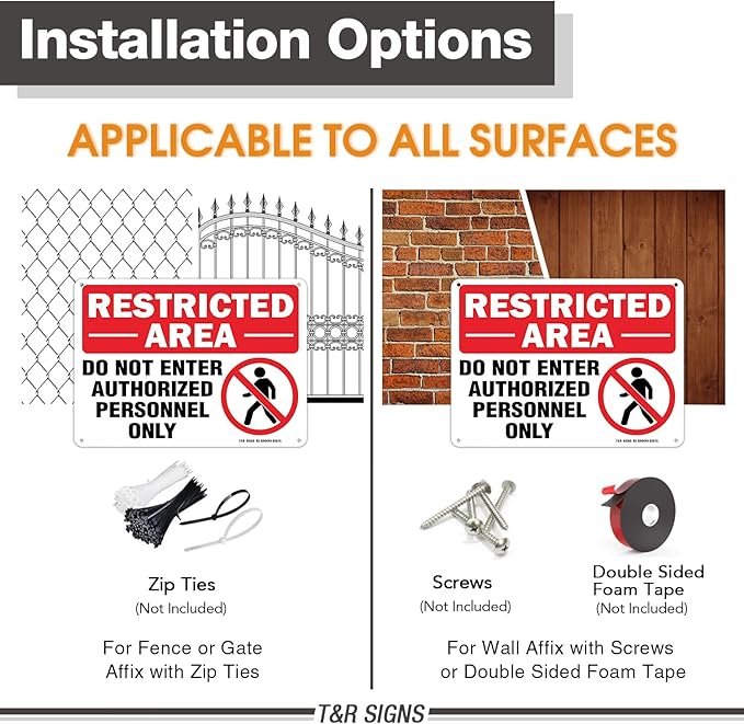 Restricted Area Do Not Enter Authorized Personnel Only Sign - 4 Pack - 10 x 7 Inches Rust Free .040 Aluminum - UV Protected, Waterproof, Weatherproof and Fade Resistant - 4 Pre-drilled Holes