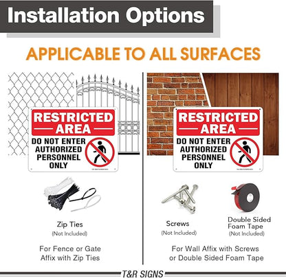 Restricted Area Do Not Enter Authorized Personnel Only Sign - 4 Pack - 10 x 7 Inches Rust Free .040 Aluminum - UV Protected, Waterproof, Weatherproof and Fade Resistant - 4 Pre-drilled Holes