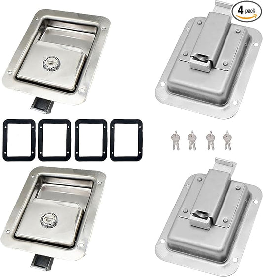 4 Pack Stainless Door Lock Heavy Duty Flush Mount Handle Latch for Trailer Toolbox RV Handle Latch with Gasket Keys