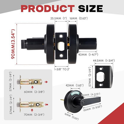 Tandefio 1 Set Vacant Occupied Bathroom Lock, Commercial Door Handle with in-use or Vacancy Occupied Deadbolt, Privacy Indicator Restroom Handle Lock for Restrooms, Satin Chrome (90 mm,Black)