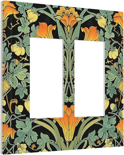 Decorative Outlet Covers William Morris Vintage Floral Green Yellow 2 Gang Double GFCI Rocker Electrical Wall Panels Light Switch Cover Plate for Bedroom Home Decor