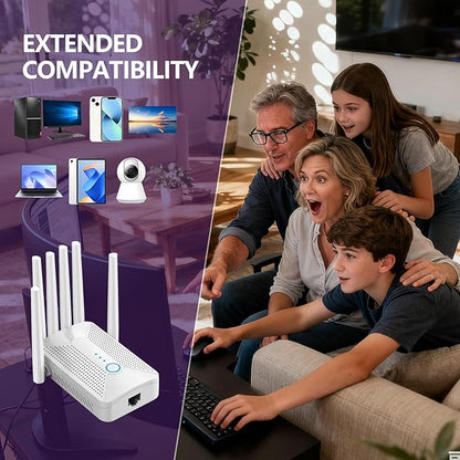 WiFi Extender Signal Booster for Home with 6 Antennas, Stable & Powerful up to 9995 Sq.ft for 60+ Devices, Internet Booster, WiFi Repeater & Wireless Access Point, Easy Setup
