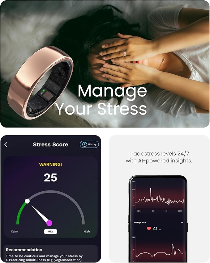 aabo aaboRing Smart Ring, Men, Women, Track Heart Rate, Fitness, Activity, Sleep Stress Monitoring, Step Count, Up to 7 Days of Battery Life, Titanium, No App Subscription, Rose Gold 11