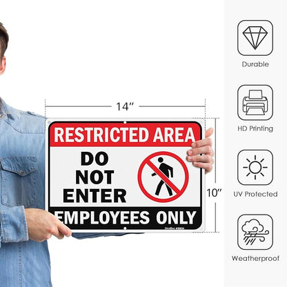 GicnKeuz Large Restricted Area Sign, 14x10 Inches Do Not Enter - Employees Only Signs, Rust Free.40 Reflective Aluminum, Fade Resistant/Waterproof, 6 Pre-drilled Holes (4 Pack)