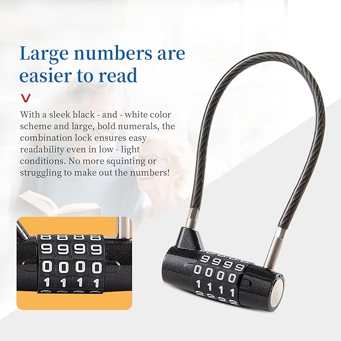 Combination Lock Cable Lock 4 Digits Cabinet Lock with3.5 Durable Cable Ideal for lockers, Gym, gate, Fence, Toolbox, case, hasp Storage and Outdoor (3.5")
