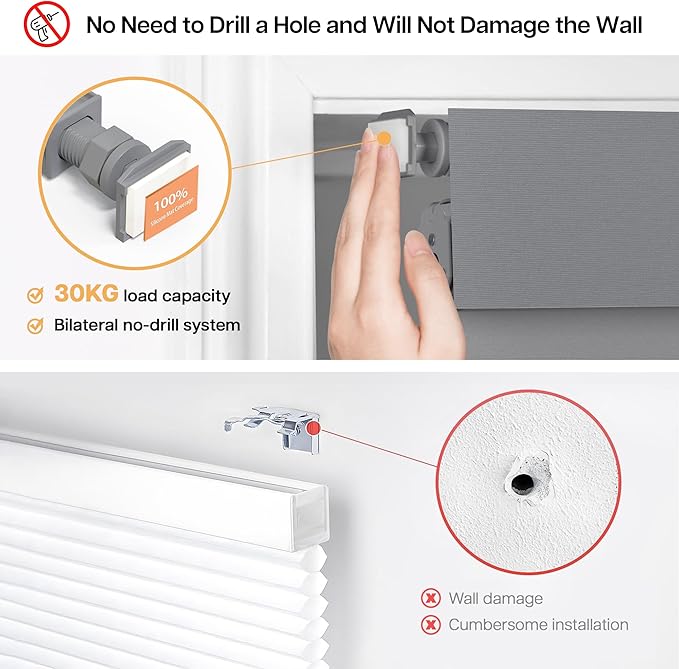 LazBlinds Custom Size No-Drill Blackout Blinds - Easy Install for Renters & Child Safe Cordless Roller Shades, Thermal Insulated for Home Office, 100% Light Blocking, Blackout-Grey