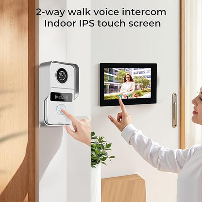 2-Wired Video Intercom System with 7 inch Touch Screen, Timbre con cámara & 140° Wide Angle, Video Recording, Tuya app Remote Control, Playback, Motion Detection, for Villa Apartment House