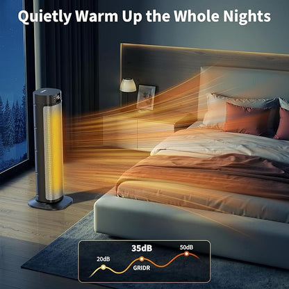 Space Heater, 24" Electric Heaters for Indoor Use, 1500W PTC Ceramic Heater for Office with Remote, Thermostat, 3 Modes, 35dB Quiet, 12H Timer Portable Heater for Bedroom Home Large Rooms Silver