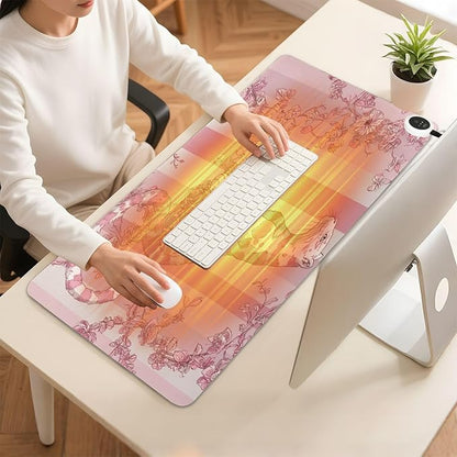 Heated Desk Pad Mouse Pad 31.5x13 Inch PU Leather Desk Mat with 3 Heat Levels Large Mouse Gaming Computer Laptop Mat Pink Leopard Stripes Floral
