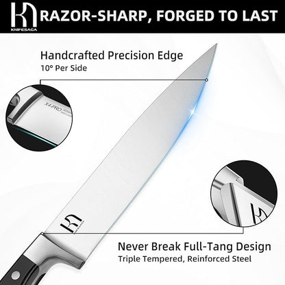 Knife Set, 15 Pcs Kitchen Knife Block Set, Enduring Razor-Sharp Japanese High Carbon Stainless Steel Chef Knife Set with Block and Sharpener, Premium Black Knives Set for Kitchen