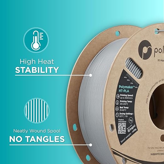 Polymaker HT-PLA Filament 1.75mm Grey, High Temp PLA for 3D Printing, Heat Stable Up to 150°C, Easy to Print, Works with Most FDM Printers, 1kg Spool