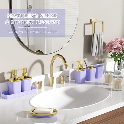 Bathroom Accessory Set, 11PC Bathroom Set, Purple Bathroom Accessories, Bathroom Accessories Set with Trash Can, 3PC Soap Dispensers and Toilet Brush