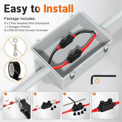 Joinfworld 2 Port Inline Splice Connector 1/0-14AWG Aluminum to Copper Wire Connectors Insulated Wire Connectors UL Listed Wire Cable Connectors with Slotted Allen Hex - 6 Pack