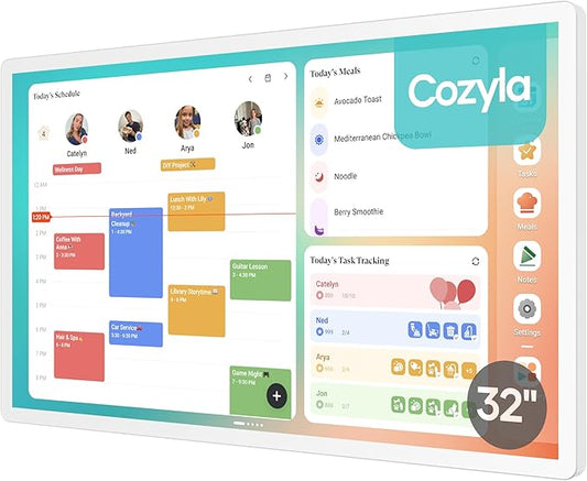 Cozyla Digital Calendar+ 2: 32 inch Wall Planner Touch Screen Chore Chart Customize Dashboard Smart Electronic Calendar for Family Schedules Meal Planner Support Any Google Play App Wall Mount White
