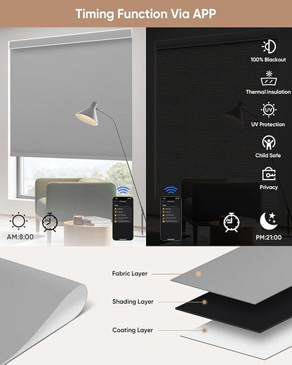 Kincmo Motorized Blinds with Remote,100% Blackout Motorized Roller Shades Work with Apple Homekit,Alexa,Google, Custom Electric Blinds with App,Voice Control (Pure Grey)